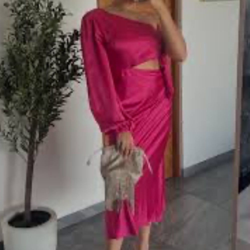 Mittoshop Asymmetrical Dark Pink Side Rib Tie Dress